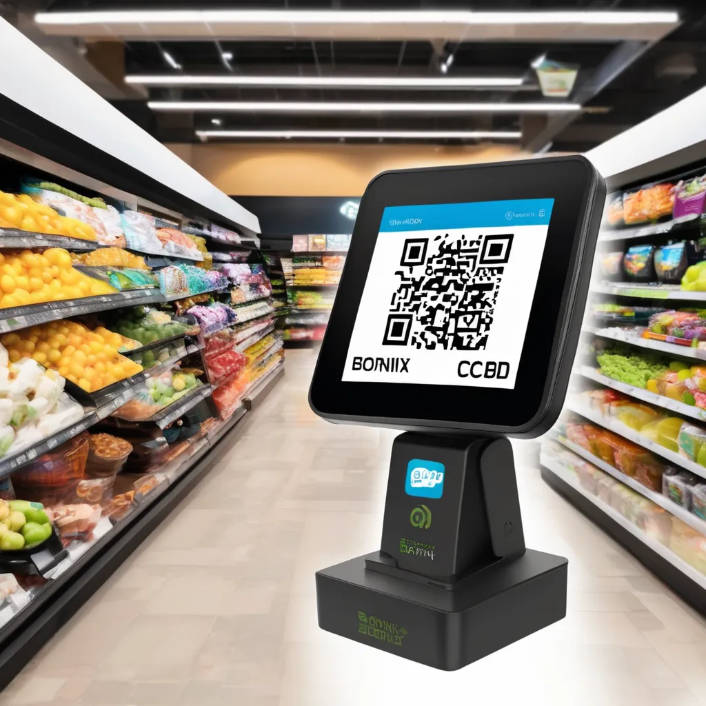 Bonrix QR code payment display in grocery store aisle